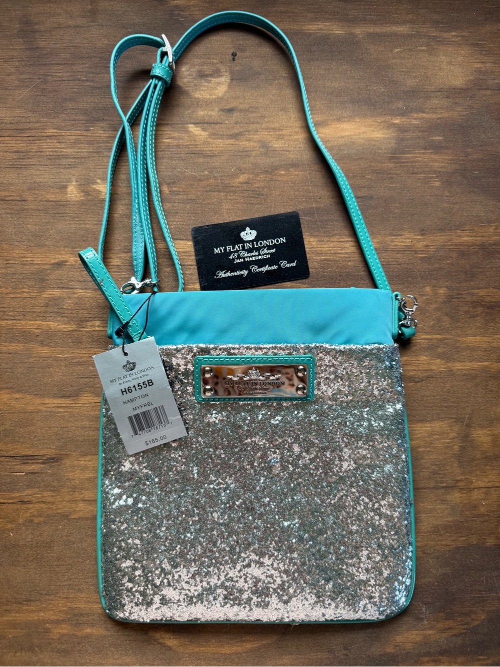 My Flat in London Teal and Silver Glitter Crossbody